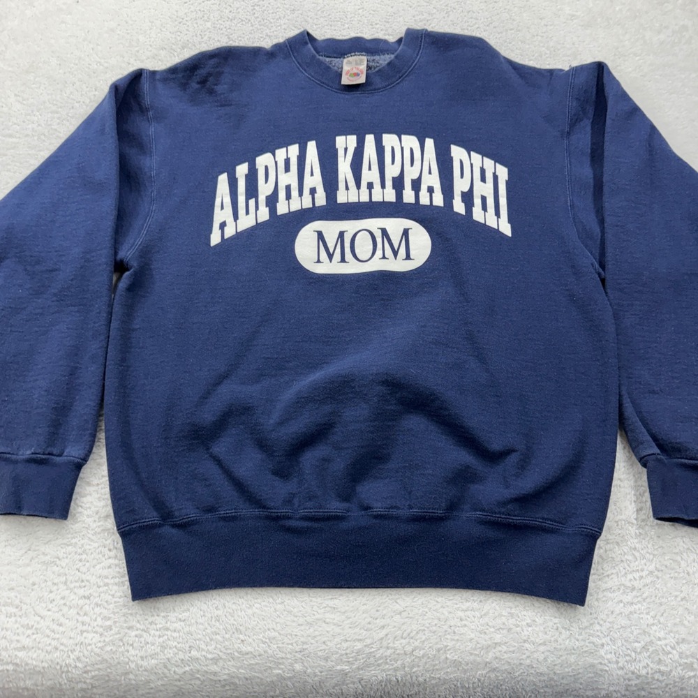 Vintage 90s Fruit of the Loom Alpha Kappaβ Phi Mom Sweatshirt Navy Blue Adult XL